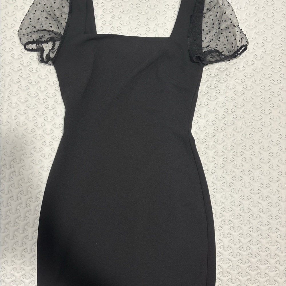 BCBGeneration Black Mini Dress with Sheer Sleeves